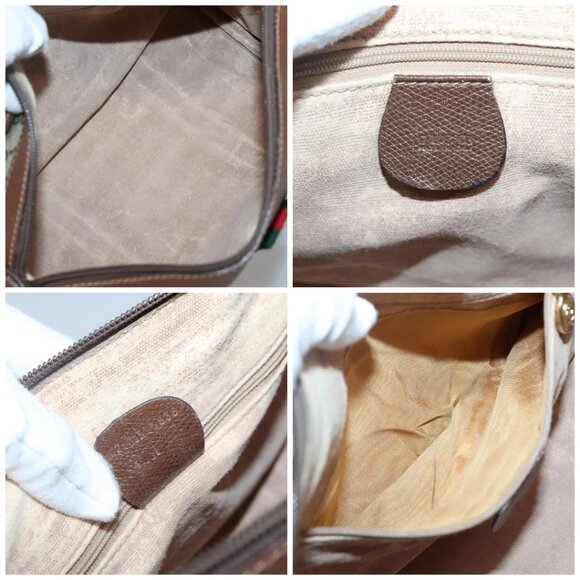 GUCCI GG Supreme Web Sherry Line Bag PVC Beige Gold 002 615 6838 Auth 141971 - Picture 14 of 16